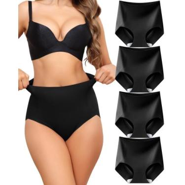 Imagem de Roupa íntima feminina LEVAO Tummy Control, cintura alta, pacote com 4 