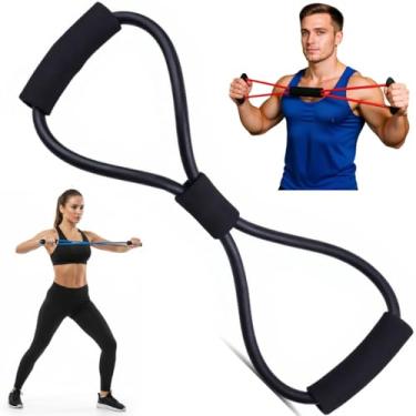 Imagem de Elástico Extensor Formato 8, Preto, para Exercícios, Pilates, Yoga, Fisioterapia, Fortalecimento Muscular, com Alças de Espuma