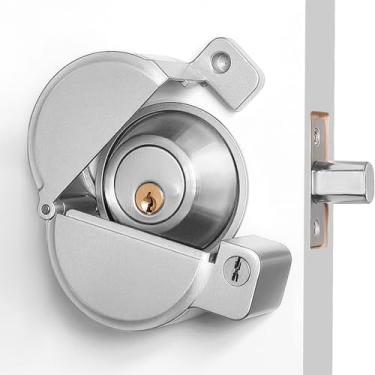 Imagem de MOSECYOU Dispositivo de bloqueio de fechadura com chave, protetor para abertura de fechadura/giro do polegar, bloqueia o acesso à trava de fechadura, evita entrada/saída não autorizada, construção