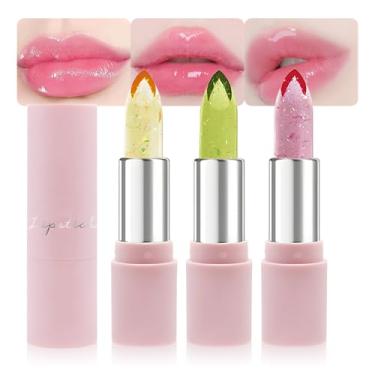 Imagem de BINGBRUSH 3 peças de batom Ph que mudam de cor, geleia de cristal, folha dourada, humor claro, longa duração, cuidados labiais, hidratante labial coreano, brilho labial mágico 24 horas, conjunto de