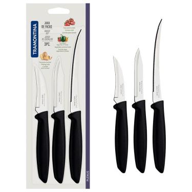 Imagem de Conjunto de Facas Tramontina Plenus em Aço Inox e Polipropileno - Preto - 3 Peças
