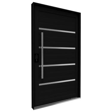 Imagem de Porta de Alumínio Pivotante com Friso Puxador Fechadura Digital 225cm X 130cm Lucasa Eccellente Preto