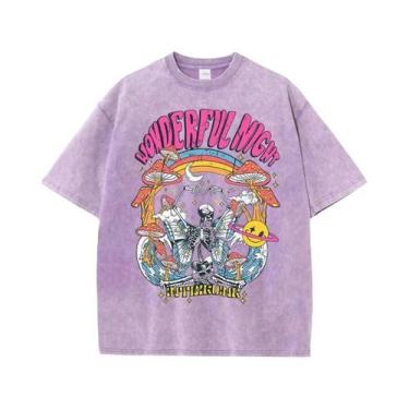 Imagem de Camiseta Feminina Oversized Confortável Com Estampa De Esqueleto Borbo