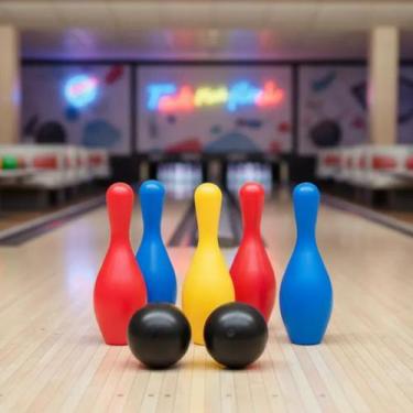 Imagem de Jogo Infantil Boliche Temas Com Pinos E Bolas Crianças Presente Aventu
