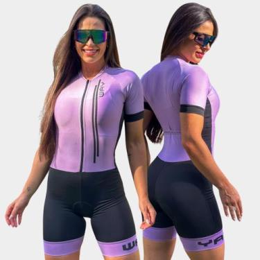Imagem de Macaquinho de Ciclismo Feminino Forro Gel Manga Curta Proteção Uv Resp