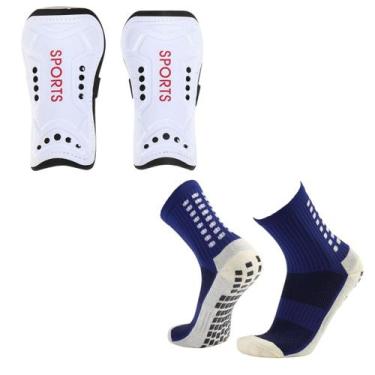 Imagem de Kit Meia Esportiva Futebol Society Futsal Antiderrapante + Caneleira A