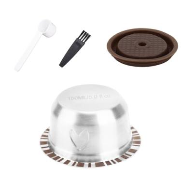 Imagem de Cápsulas Reutilizáveis para Nespresso Vertuo, Cápsulas de Café Recargáveis em Aço Inoxidável com Tampa Silicone, Colher & Escova (80ml)