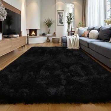 Imagem de Tapetes pretos fofos de 22 x 30 cm para quarto, sala de estar, tapete felpudo macio e lavável para quarto de crianças, berçário, decoração de dormitório, tapetes felpudos fofos coloridos para bebês e