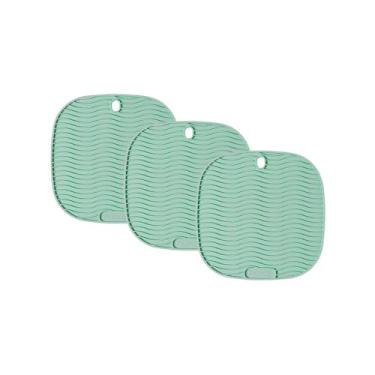 Imagem de Conjunto de Descansos de Panela Quadrado de Silicone Verde - 3 unidades - 17x17cm - Resistente ao Calor e Deslizamento - Livre de BPA