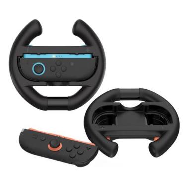 Imagem de Kit Suporte Mão Par de Controle Volante Grip Preto para JoyCon Nintend