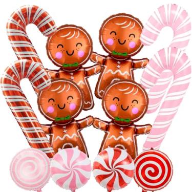 Imagem de Balões de gengibre rosa bengala doce conjunto de balões de hortelã-pimenta decorações de Natal terra doces, pacote com 12 balões de hélio mylar folha de Natal, Natal, aniversário, chá de bebê