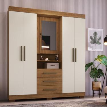 Imagem de Guarda Roupa Casal com Espelho 5 Portas 3 Gavetas e Pés Europa Faimec,