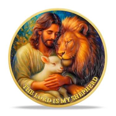 Imagem de Moeda religiosa The Lord's Embrace - Medalhão de versículo bíblico do Salmo 23:1-2 - Presentes baseados na fé para encorajamento espiritual para homens e mulheres