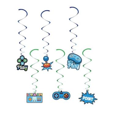Imagem de 6 peças de enfeites de pendurar em espiral de videogame - decoração de festa de jogos para aniversário, celebrações de jogadores