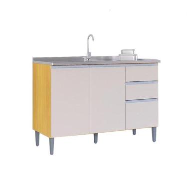 Imagem de Balcão Gabinete para Pia 120cm 3 Portas e 2 Gavetas Damasco / Off White - FdECOR