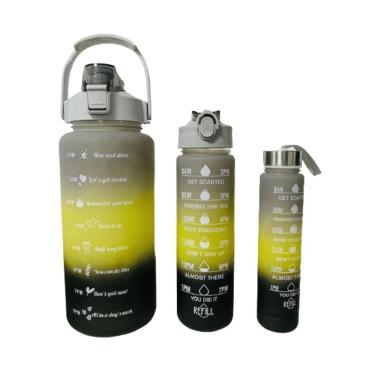 Imagem de Kit 3 Garrafas Alça Agua Canudo Adesivo Academia Motivaciona