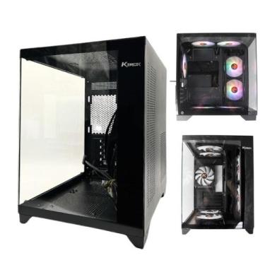 Imagem de Gabinete Gamer Ktrok Cubo Preto Aquario Lateral Frente Vidro