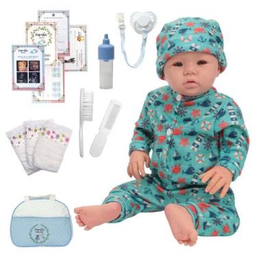 Imagem de Bebê Reborn Boneco Masculino Careca 48cm Enxoval Completo - Cegonha Re