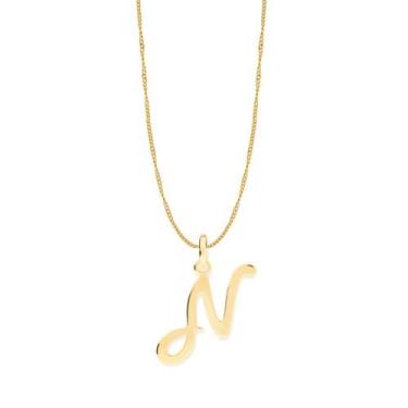 Imagem de Colar Rommanel Banhado Ouro Letra N Grande Elo Grumet 42cm