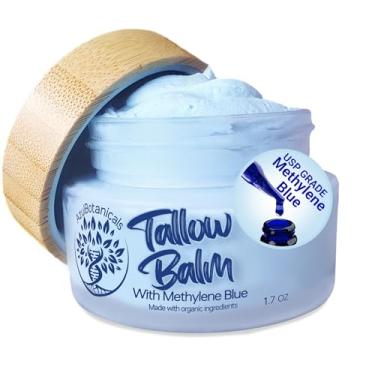 Imagem de Bálsamo de sebo bovino alimentado com capim chicoteado com azul de metileno para pele saudável, antienvelhecimento, hidratante de corpo inteiro, estrias, rosácea, psoríase, eczema, acne, todos os