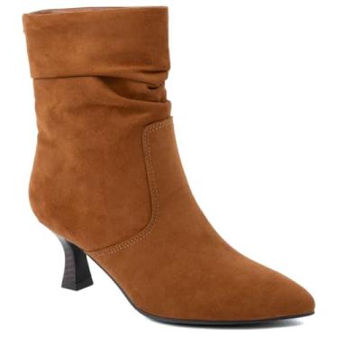Imagem de Jones New York Botas femininas despojadas até o meio da panturrilha, bico fino, salto gatinho, com zíper lateral, sapatos elegantes para escritório, festa e noite -, Bronzeado, 39