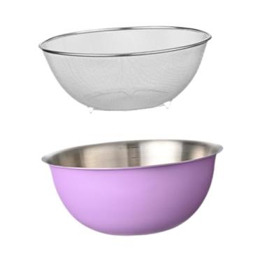 Imagem de Generic 2x Escorredor de tigela grande de aço inoxidável 304 microporoso, cesto com bacia para macarrão, espaguete, arroz, enxaguador, coador e lavador, 22cm