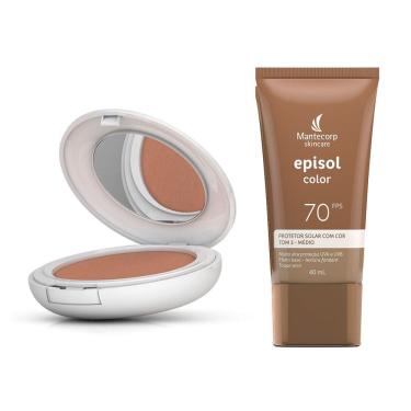 Imagem de Kit Protetor Solar Episol Color FPS 50 Pó Compacto Tom 4 Médio Escuro 10ge Protetor Solar Episol Color Tom 3 Médio FPS 70 40ml