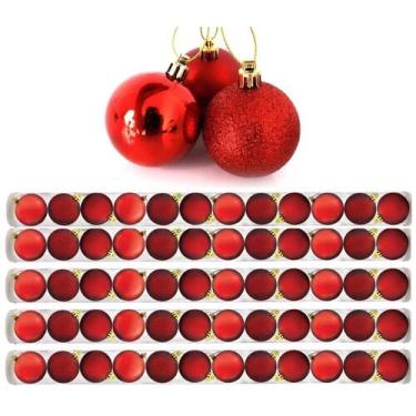 Imagem de Kit 60 Bolas De Natal Mista Fosca, Lisa e Glitter Vermelha 5cm - Maste