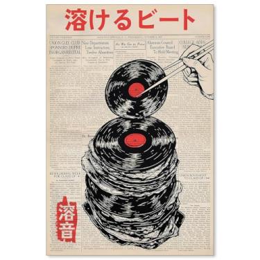 Imagem de Pôster de música vintage japonesa retrô jornal estética arte de parede derretimento disco de vinil impressões em tela para decoração de parede de bar quarto apartamento 40 x 61 cm sem moldura