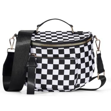 Imagem de Bolsa transversal quadriculada bolsa para espaçosa bolsa quadriculada pochetes, versão atualizada com alça de transporte para mulheres, Preto, One Size