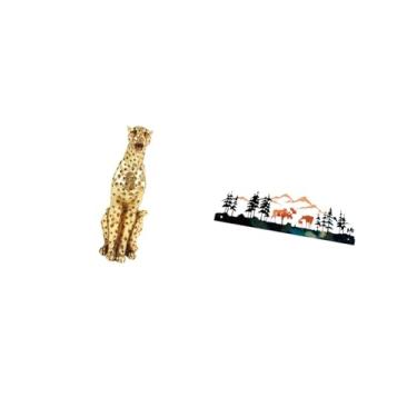 Imagem de Fenteer Escultura de Chita para Mesa E Decoração de Parede, Ornamento Animal para Casa, Escritório, Jardim, Cerca, Peça Central Interna E Externa