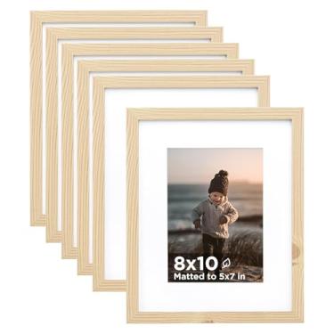 Imagem de KINLINK Conjunto de 6 porta-retrato de madeira de 20 x 25 cm, moldura de madeira fosca 12 x 18 cm com acrílico para 12 x 17 cm com tapete ou 20 x 25 cm sem tapete para mesa e parede