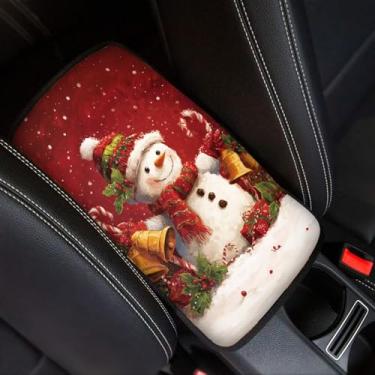 Imagem de Qpednta Almofada para console central de carro boneco de neve de Natal protege contra garras de animais de estimação, capa para console central de carro, capa de apoio de braço universal