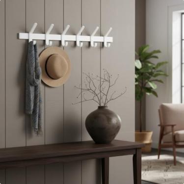Imagem de Cabideiro de Parede Branco 6 Ganchos Metálico Moderno