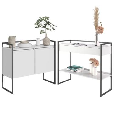 Imagem de Conjunto Buffet 2 Portas E Aparador Industrial Branco Preto