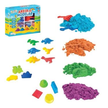 Imagem de Unik Kids Areia de Modelar, Kit Criativo com 300g, Moldes de Dinossauros e Acessórios, Não Tóxico, para Crianças 3+ Anos, Cores Vibrantes