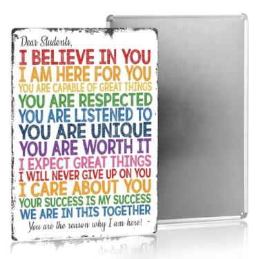 Imagem de Decoração de sala de aula colorida decoração de escritório com afirmações positivas placas de parede para terapeuta, escritório, conselheiro, escola, enfermeira, 20 × 30 cm, placa de lata