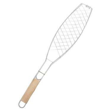 Imagem de IEUDNS Cesto para Grelhar Peixe, E de Alta Qualidade, com Cabo de Madeira. Ideal para Grelhar Frutos Do Mar E Legumes Ao Ar Livre, Cabo plano