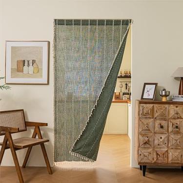 Imagem de Sutuo Home Cortinas de porta boho para pátio de entrada, borlas de linho boêmias, filtragem de luz, quarto temporário, divisórias de privacidade para quarto e sala de estar, bolso para varão 1 painel