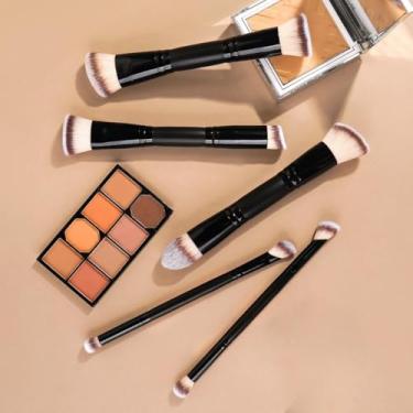 Imagem de Pincéis de maquiagem, 5 peças, conjunto de pincéis de maquiagem de ponta dupla, pincéis de maquiagem para viagem, corretivos em pó de base, sombras para os olhos (preto)