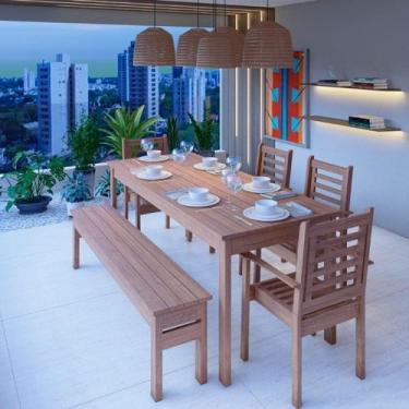 Imagem de Conjunto Mesa, Banco e 4 Cadeiras Madeira Maciça - Cedro Rosa