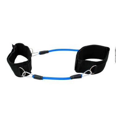 Imagem de Faixa de Resistência para Pernas, Kit com 4 Elásticos de Treino, Amarelo e Azul, 15cm, com Presilhas de Ferro, para Musculação e Esportes