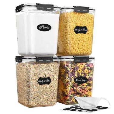 Imagem de YASHE Potes Herméticos para Alimentos, 5,3L, Conjunto com 4, Recipientes de Plástico para Farinha, Açúcar, Arroz, Organização de Cozinha e Despensa