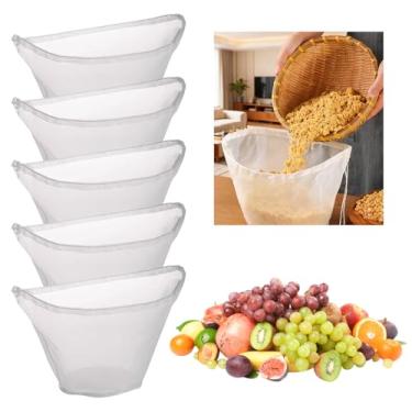 Imagem de 5 sacos reutilizáveis de pano de queijo para coar, sacos de filtro de nylon de malha fina para leite de nozes, suco, leite de soja, recheios de bolinhos e fabricação de queijos