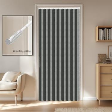 Imagem de AJAZZ Cortina magnética para porta sanfonada invisível para porta sanfonada blackout para quarto, sala de estar, conjunto de cortinas de entrada incluído haste (1 pacote, 111 L x 78 C, cinza escuro)