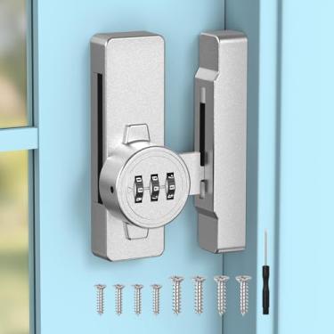 Imagem de YogePote Fechadura de porta com combinação mecânica de 90/180 graus, fechaduras de celeiro deslizantes sem chave de liga de zinco para quarto, galpão, janela, armário - travas de porta de segurança