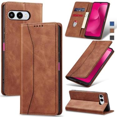 Imagem de Jasonyu Flip Carteira Capa para T-Mobile Revvl 8,Capinha Folio Magnética de Couro com Suporte para Cartão,Suporte para Chute - Protetora Durável de TPU à Prova de Choque para Telefone,Marrom