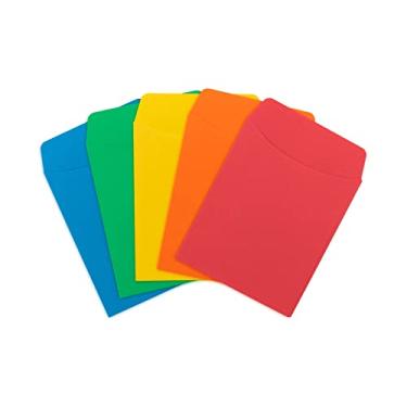 Imagem de Hygloss 30 bolsos para cartão de biblioteca, 9,5 x 12,8 cm - Envelopes autoadesivos de bolso - 5 cores sortidas para sala de aula - Ideal para organizar - Bolso pequeno colorido para livros de