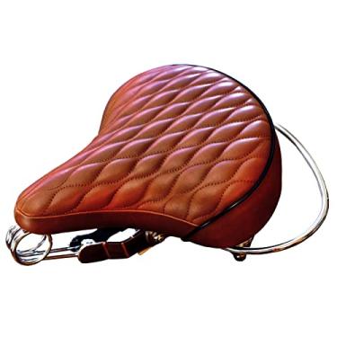 Imagem de VELO SD Saddle – assento estilo clássico marrom com barra de alça de trilho cromado para bicicletas de cruiser de praia, suspensório de primavera dupla, feito em Taiwan.