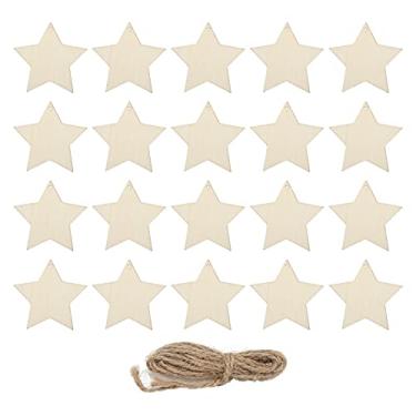 Imagem de Enfeites de estrela de madeira Toque suave Estrela de madeira Lascas de madeira inacabadas DIY Decoração artesanal para árvore de Natal Decoração de festa em casa 20 unidades